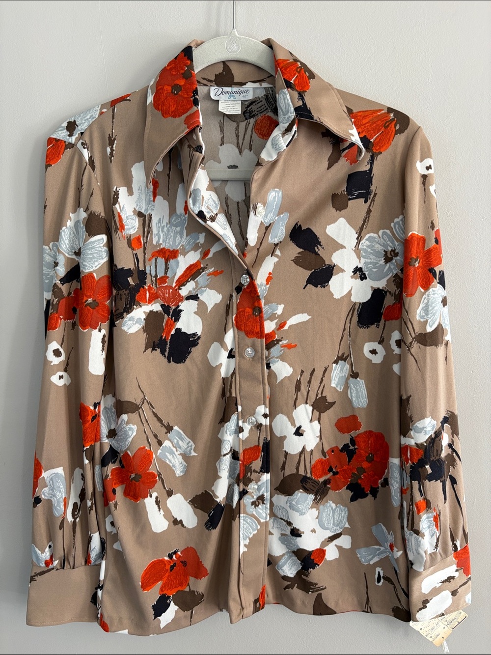 NWT Vintage 70’s Domanique Floral Point Collar blouse Size 12